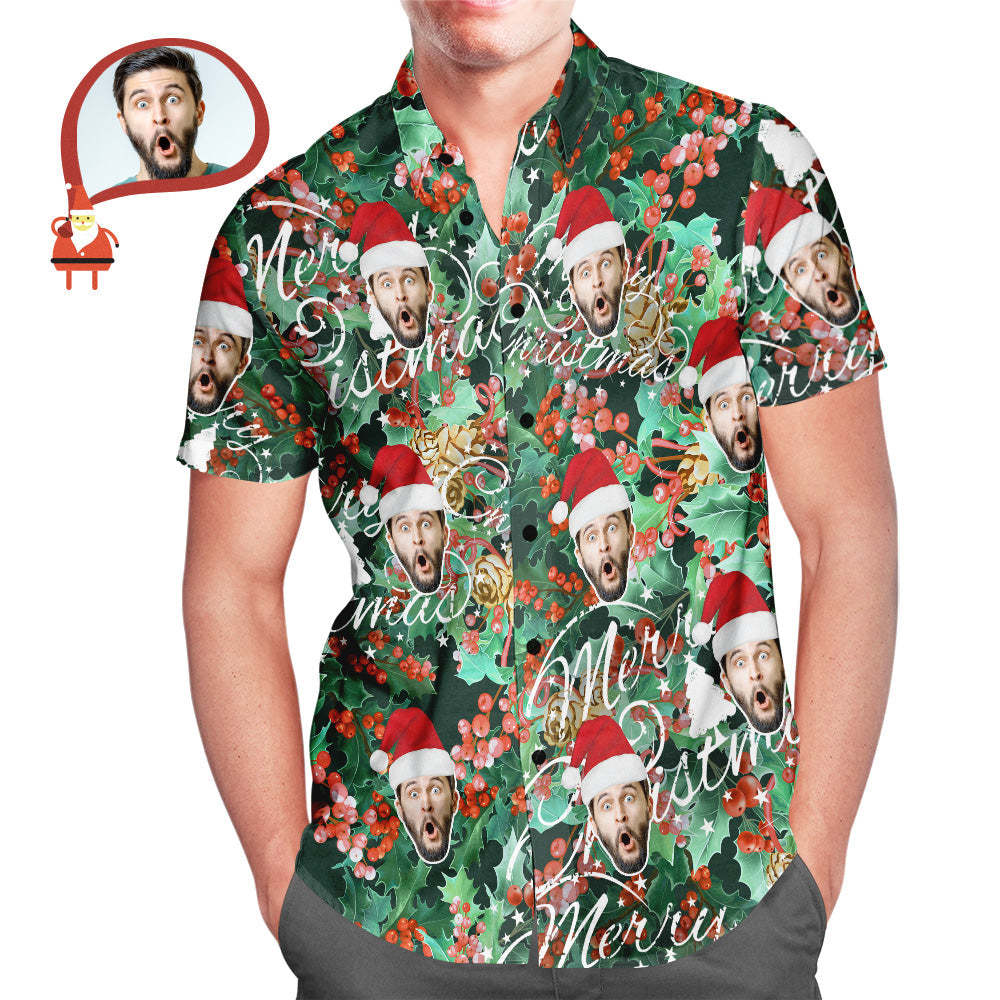 Men's Custom Face Merry Christmas Hawaiian Shirt Personalised Christmas Gift - MyFaceUnderwearAU