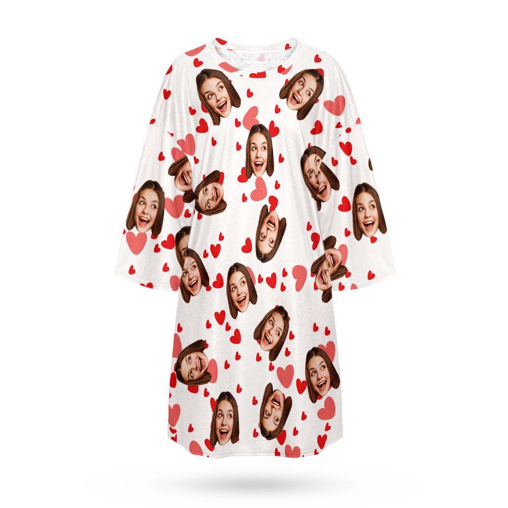 Custom Face Nightdress Personalised Photo Women's Oversized Nightshirt Red Heart Gifts For Her - MyFaceUnderwearAU