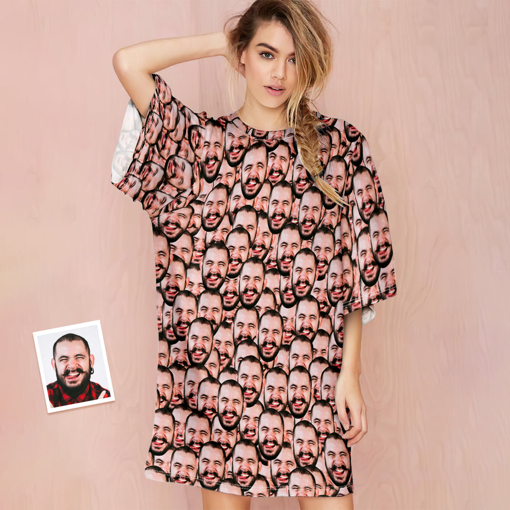 Custom Photo Face Nightdress Personalised Women's Oversized Nightshirt Face Mash Gifts For Her