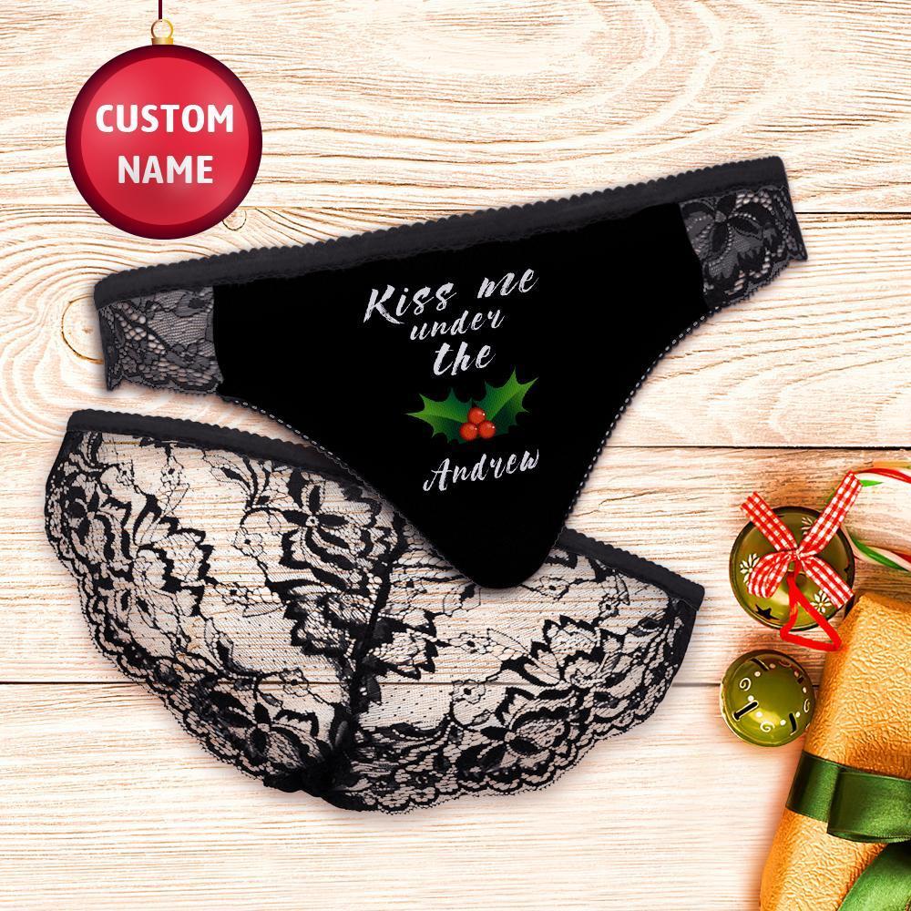 Custom Name Lace Panty Women Sexy Panties Kiss Me Under The Mistletoe