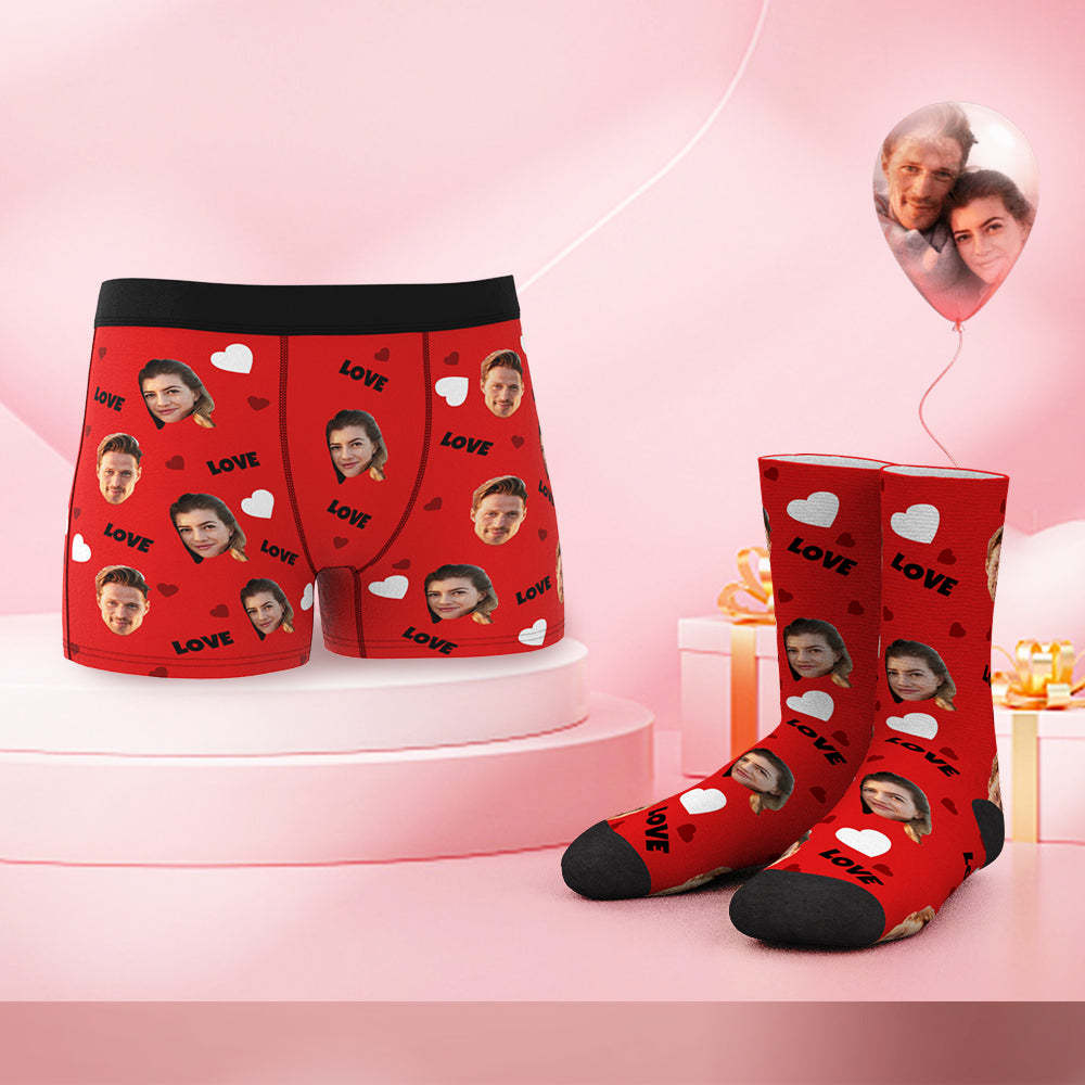 Custom Face Boxer Shorts And Socks Set Love Heart - MyFaceUnderwearAU