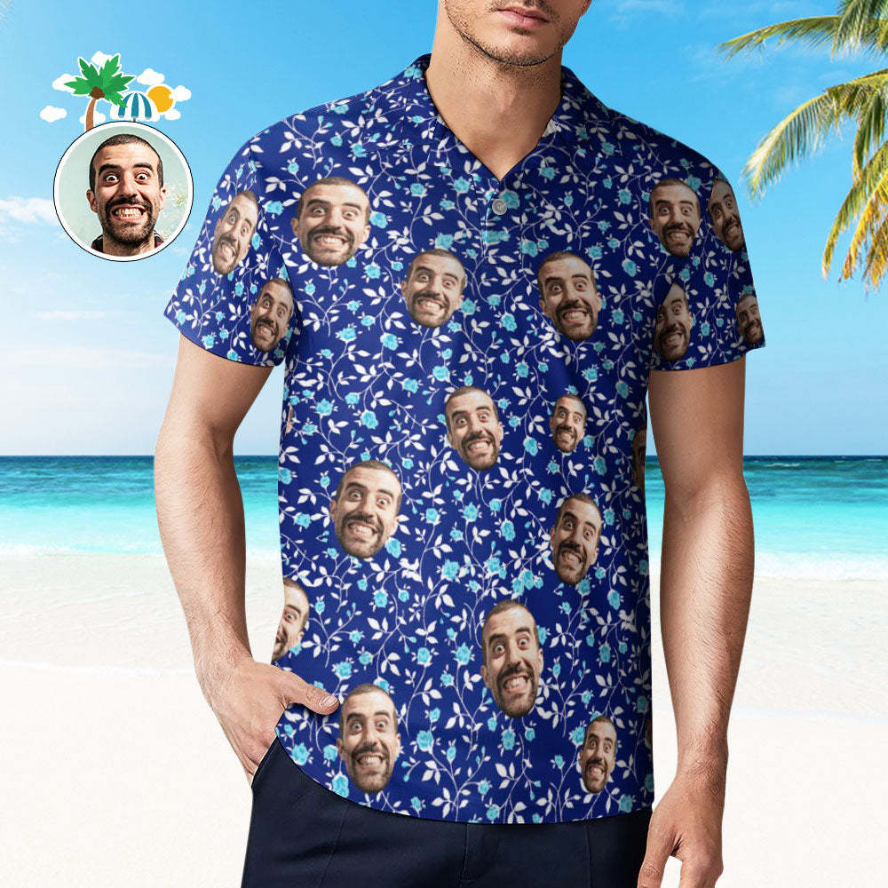 Custom Face Polo Shirt For Men Flower Power Personalised Hawaiian Golf Shirts - MyFaceUnderwearAU