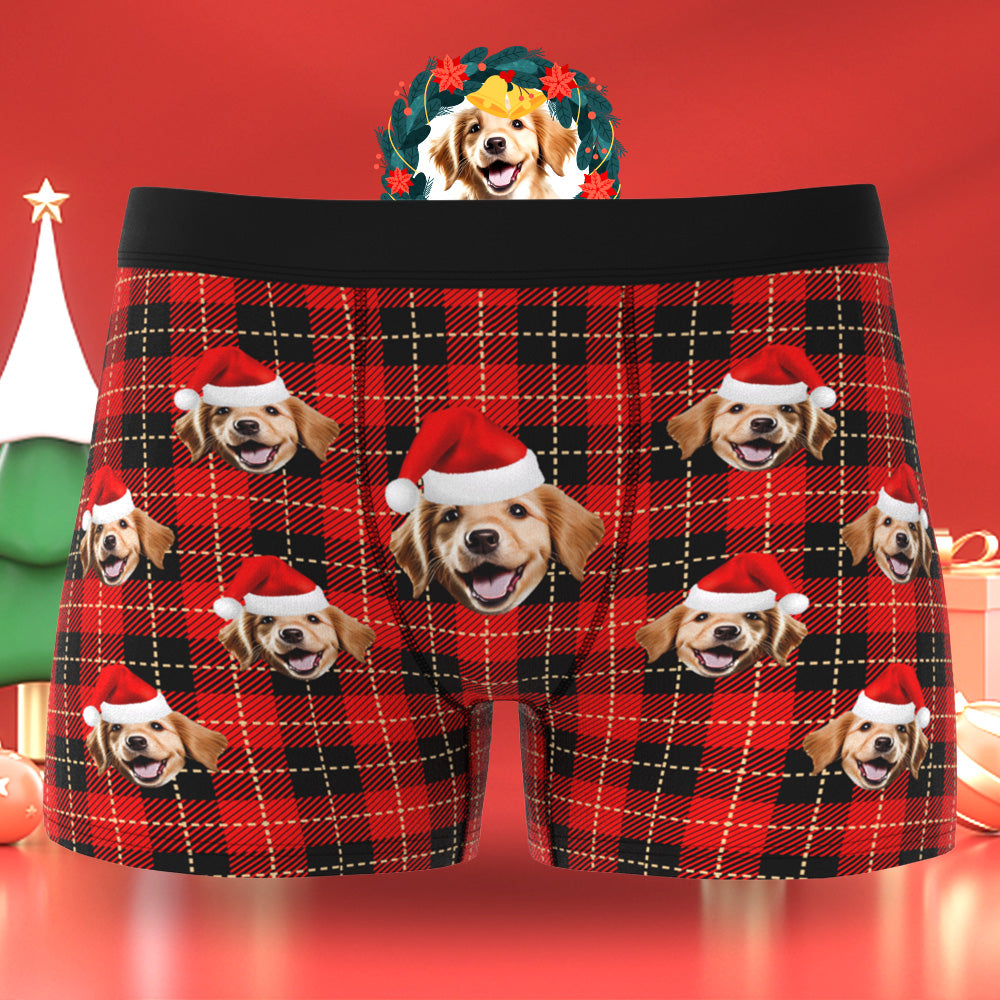 Custom Face Men's Boxers Briefs Personalised Men's Christmas Shorts Gift With Photo Check Pattern - MyFaceUnderwearAU
