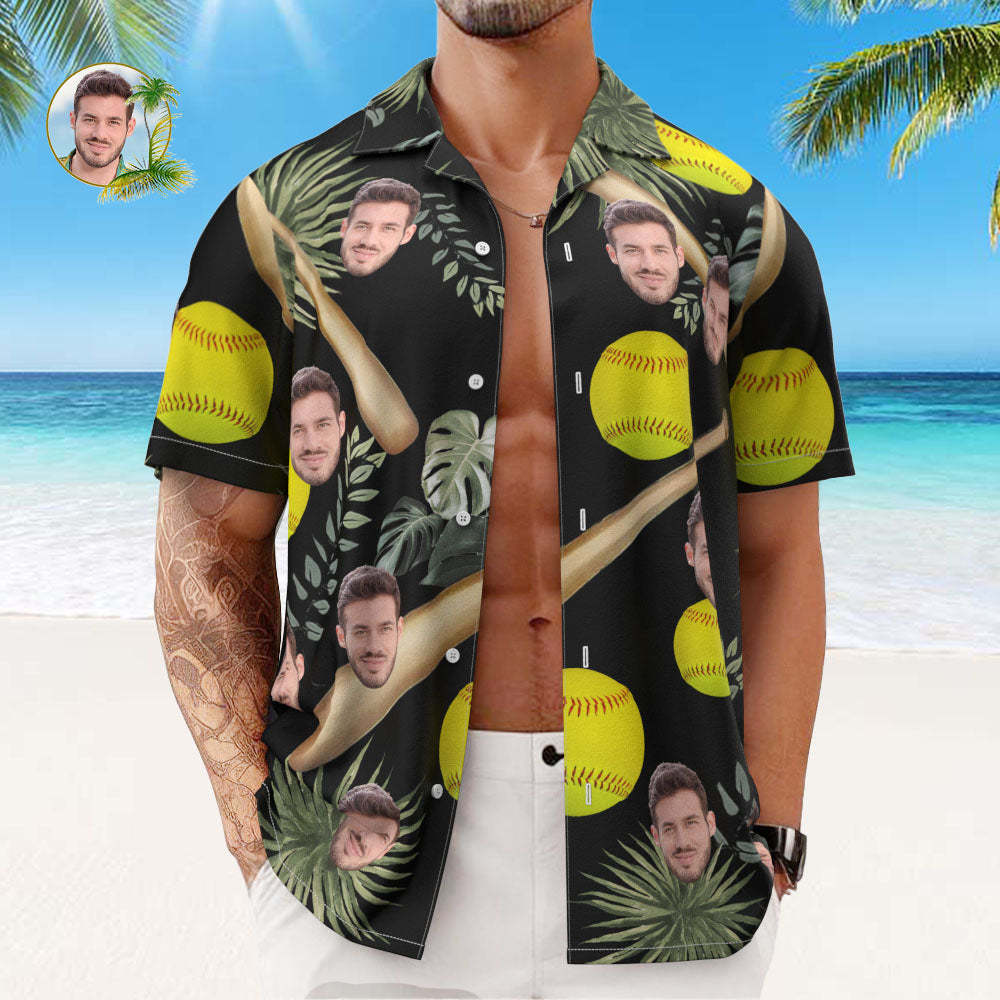 Custom Face Hawaiian Shirt Men's All Over Print Aloha Shirt Gift - Baseball