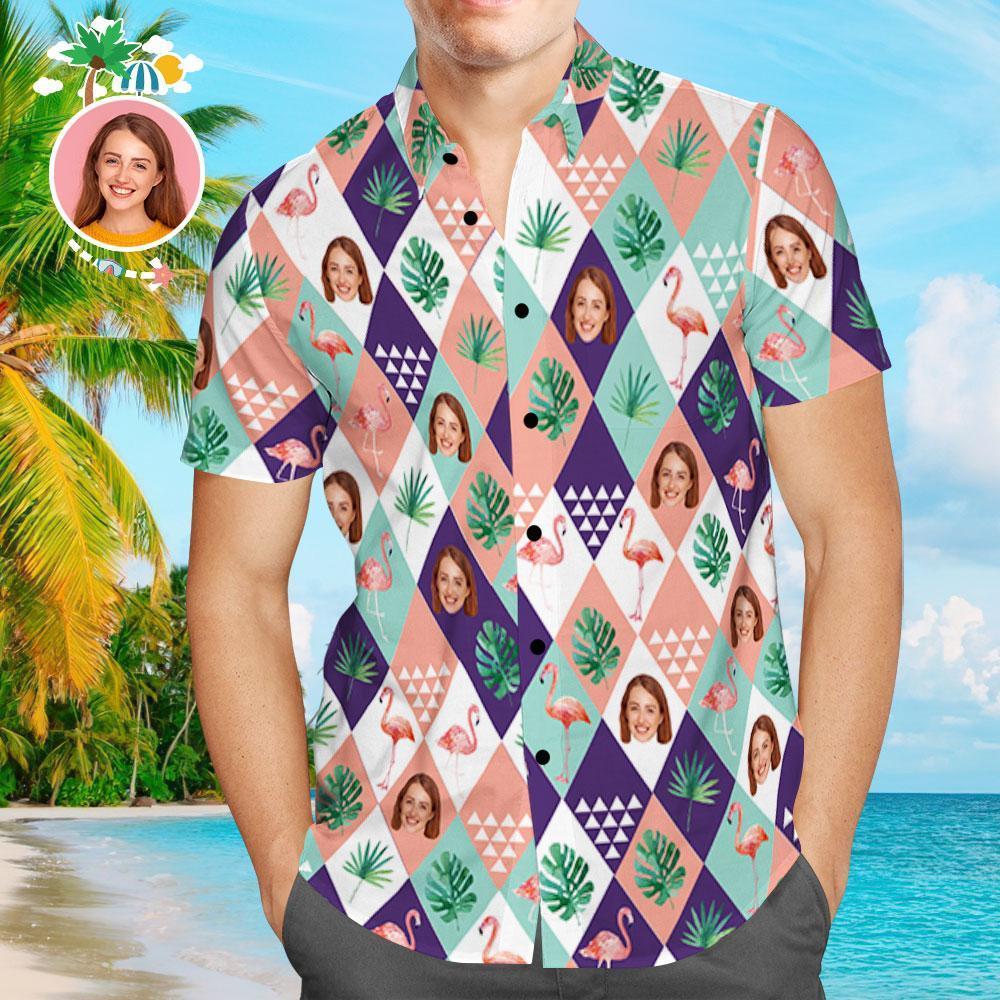Custom Face Hawaiian Shirt Tree and Flamingo Aloha Beach Shirt