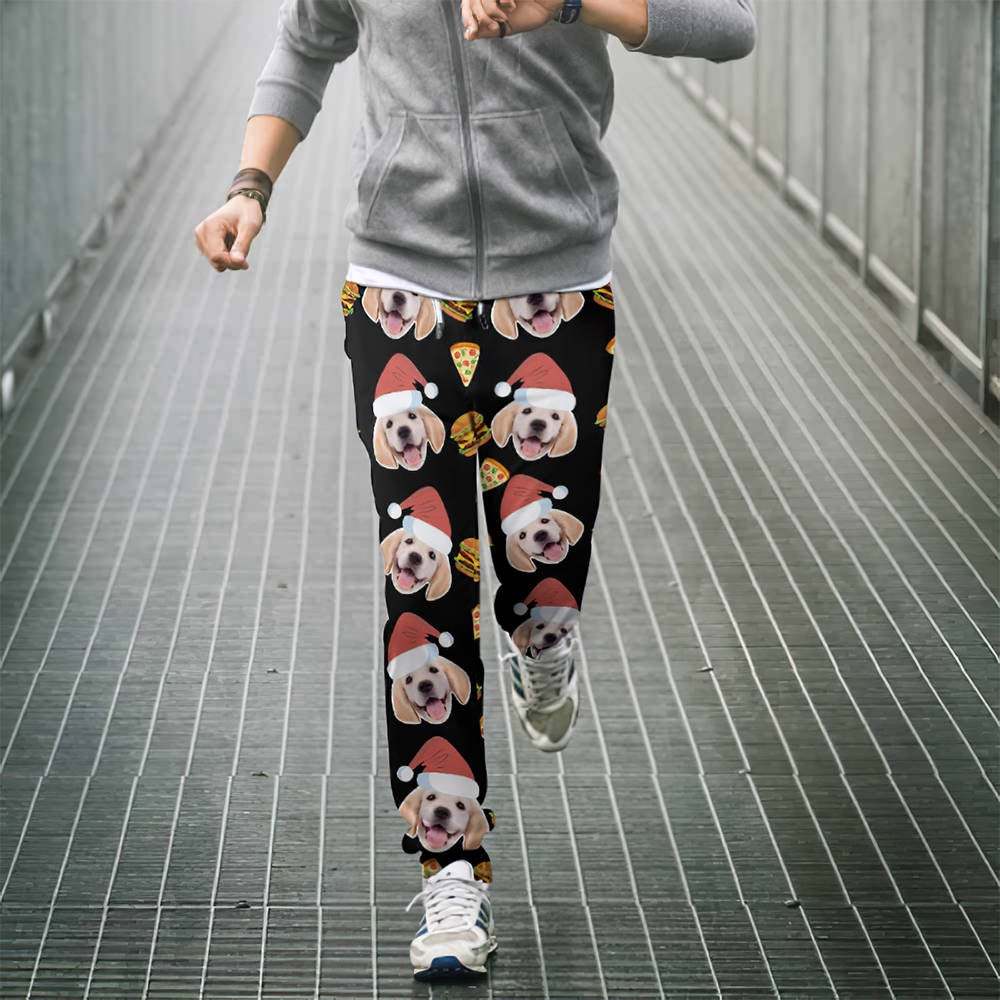 Custom Face Christmas Sweatpants Unisex Joggers with Pizza and Burger - MyFaceUnderwearAU