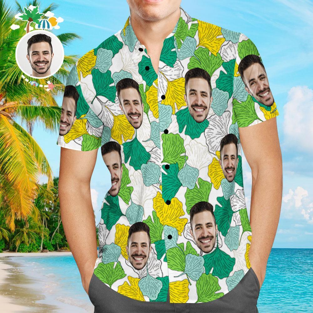 Custom Face Hawaiian Shirt Leaves Aloha Beach Shirt