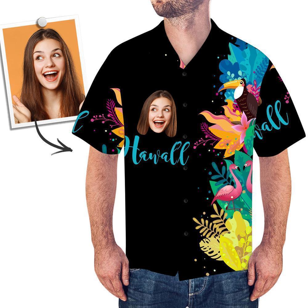 Men's Custom Face Shirt Hawaiian Shirt Short Sleeve Black