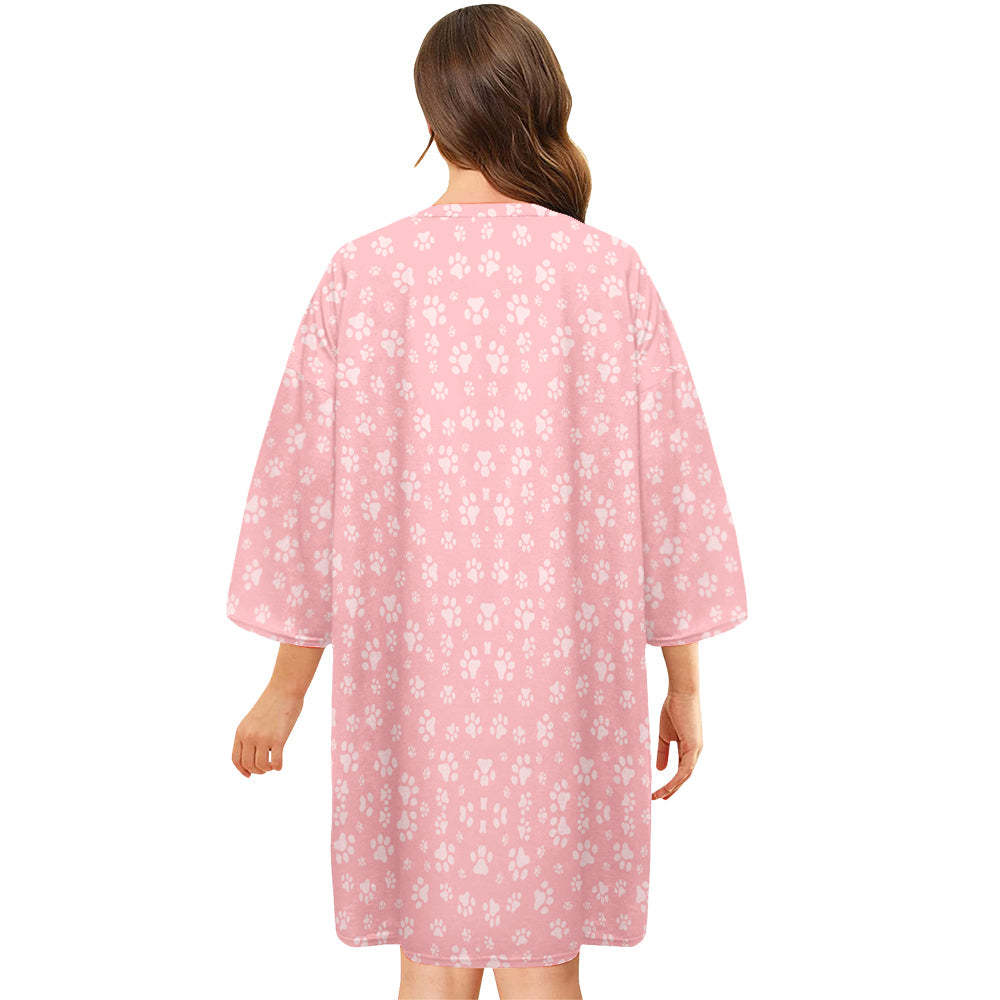 Custom Photo And Name Nightdress Personalised Women's Oversized Nightshirt Footprint Gifts For Her - MyFaceUnderwearAU