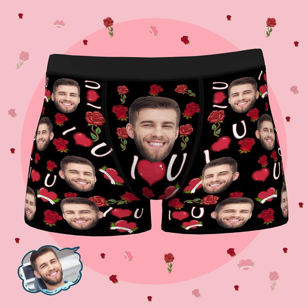 Custom Men Face Boxer Rose Boxer - I Love U