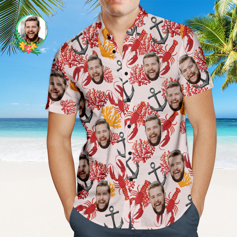 Custom Face Hawaiian Shirt Lobster Underwater World Personalised Face Shirt - MyFaceUnderwearAU