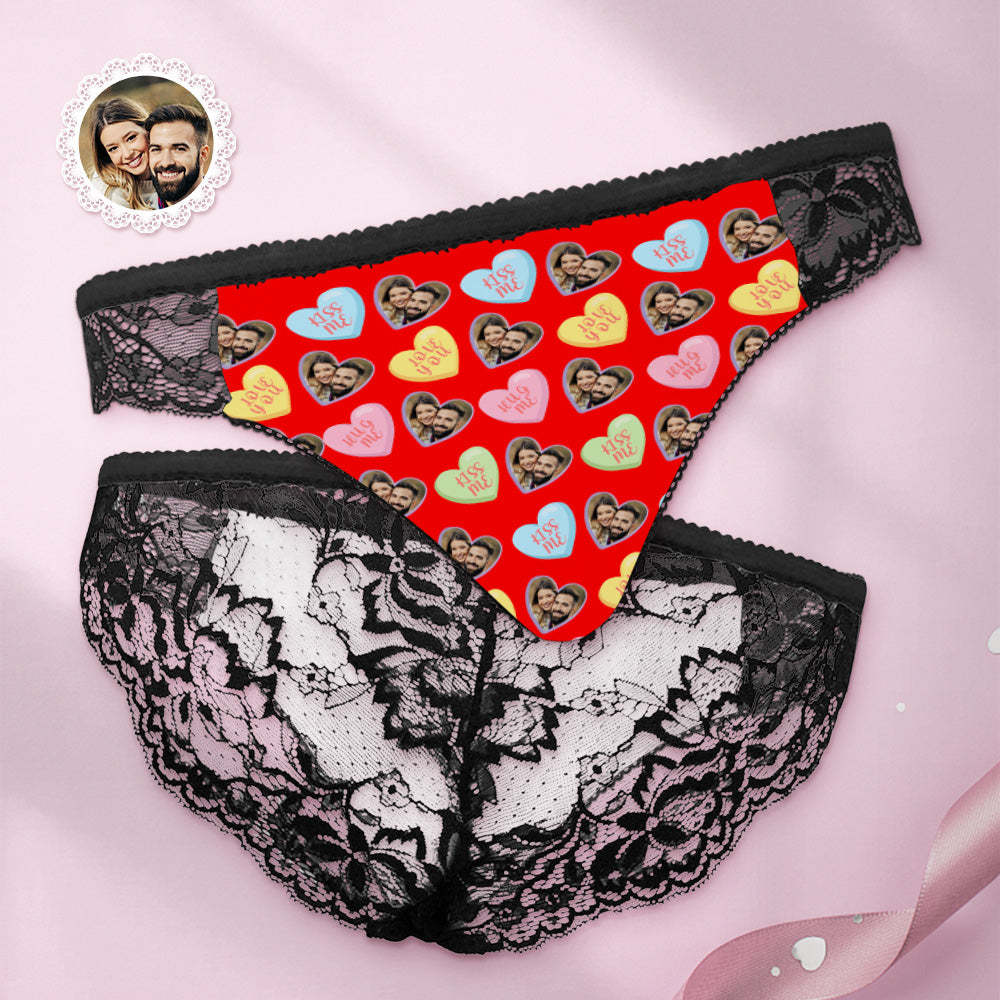 Custom Women Lace Panty Heart Face Sexy Panties Sweet Gift - MyFaceUnderwearAU