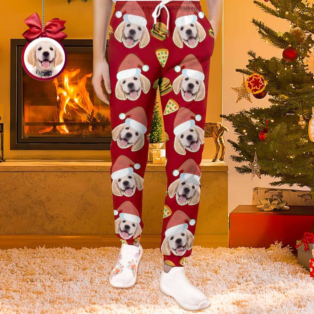 Custom Face Christmas Sweatpants Unisex Joggers with Pizza and Burger - MyFaceUnderwearAU