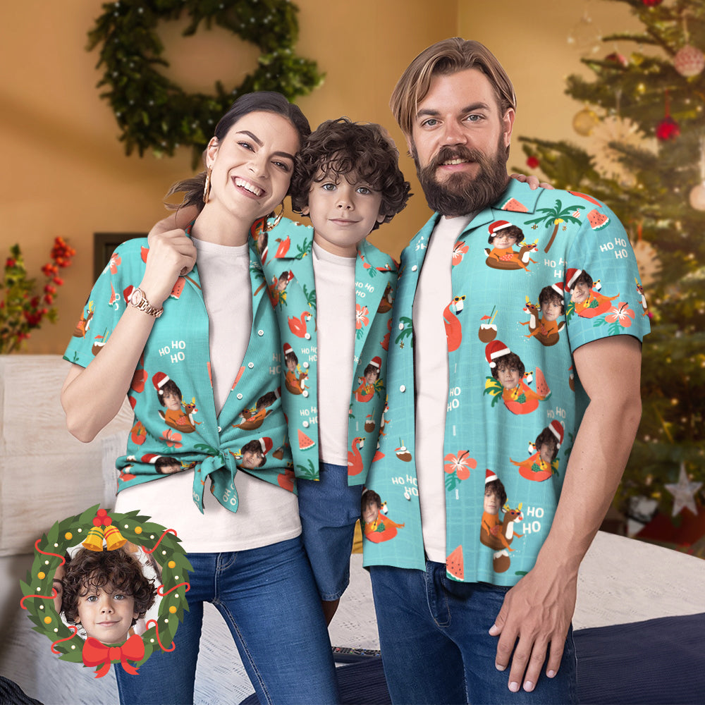 Custom Face Family Matching Hawaiian Outfit Christmas Pool Party Parent-child Wears - MyHawaiianShirtsAU