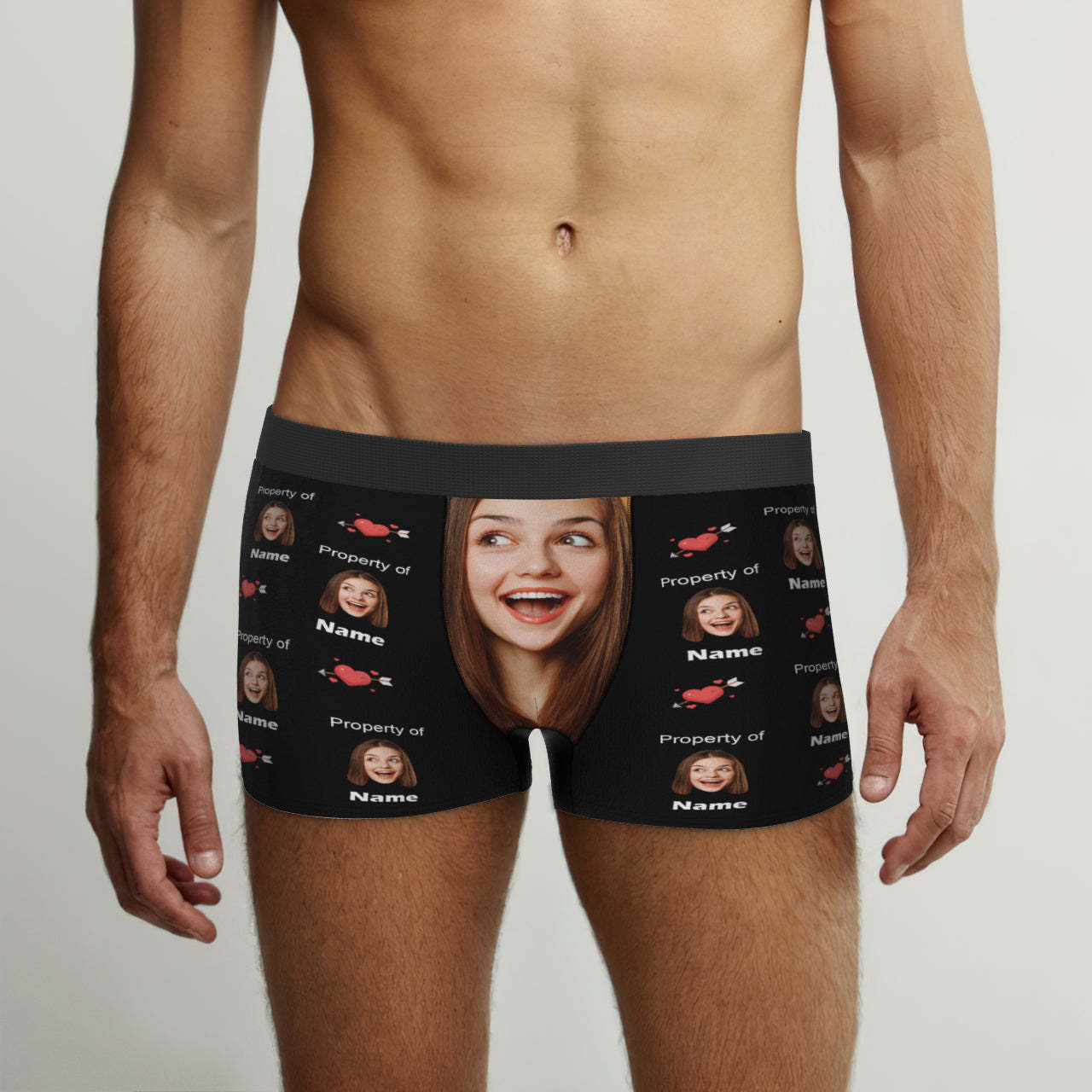 Customized Boxer Briefs Love Heart Property of Name Men's Personalised Underwear Funny Gift - MyFaceUnderwearAU