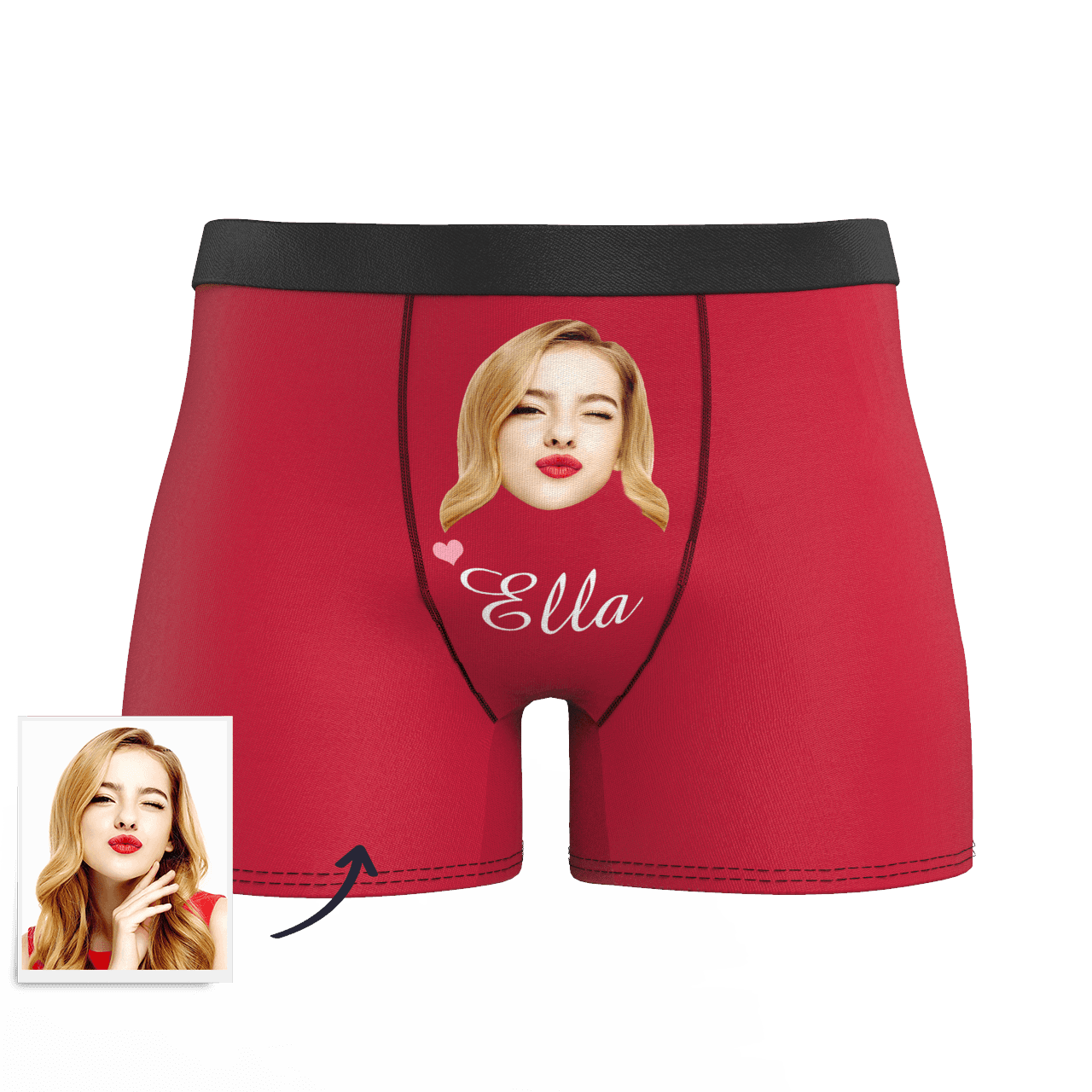 Red Custom Men's Face And Name Colorful Boxer Shorts