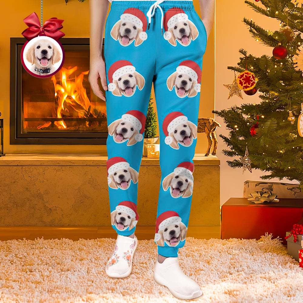 Custom Face Sweatpants Unisex Joggers with Christmas Hat Christmas Gift - MyFaceUnderwearAU