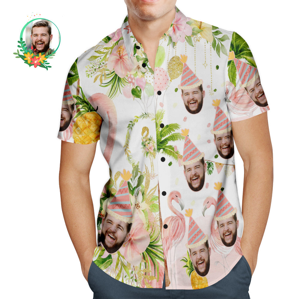 Custom Flamingo Birthday Party Hawaiian Shirt Personalised Face Shirt