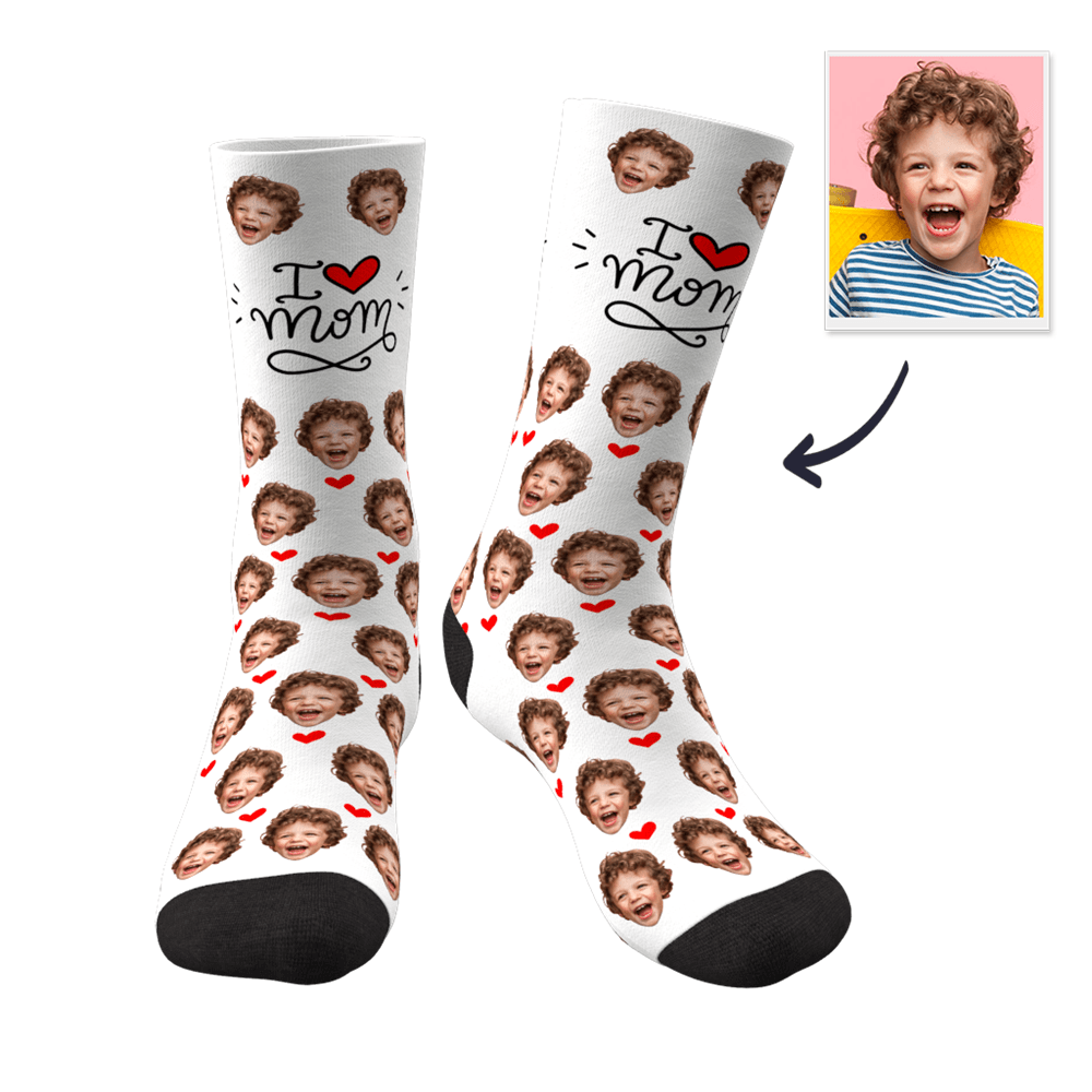 Custom Mom Gift Face Socks - I Love Mom