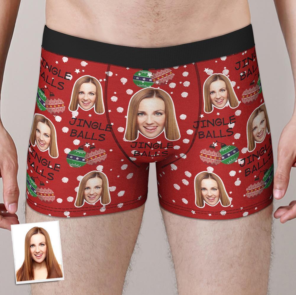 Custom Christmas Face Boxers Shorts Personalised Photo Underwear JINGLE BALLS Christmas Gift for Men