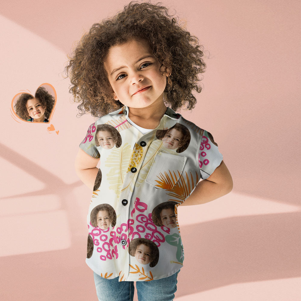 Custom Face Shirt Kid's Hawaiian Shirt Pineapples