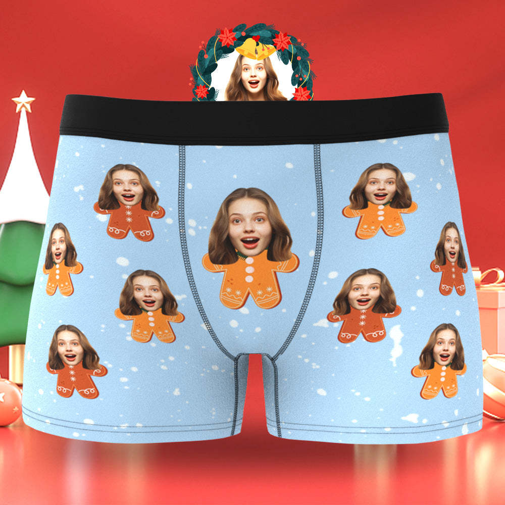 Custom Face Men's Boxers Briefs Personalised Men's Christmas Shorts Gift With Photo Gingerbread Man - MyFaceUnderwearAU