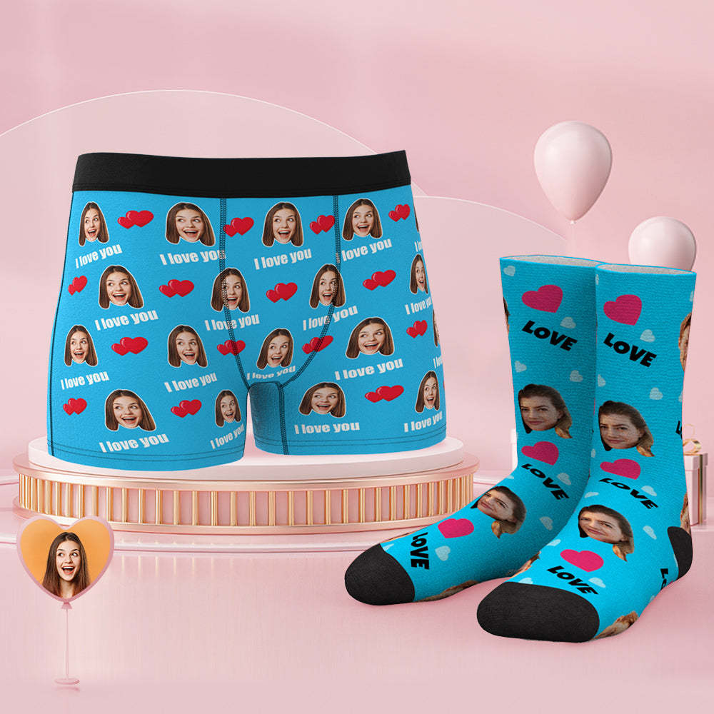 Custom Face Boxer Shorts And Socks Set Love - MyFaceUnderwearAU