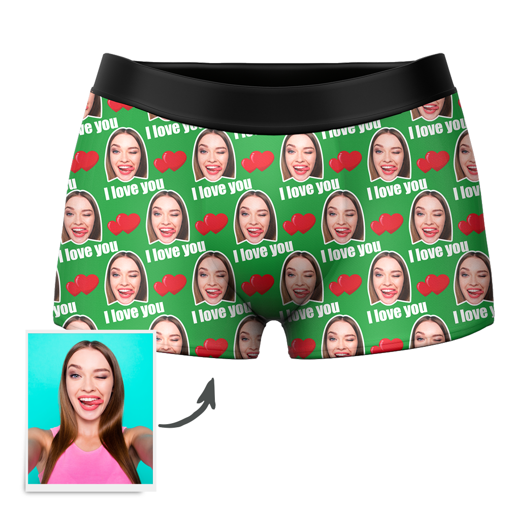 Men's Custom Face Boxer Shorts I Love You Funny Gift For Him