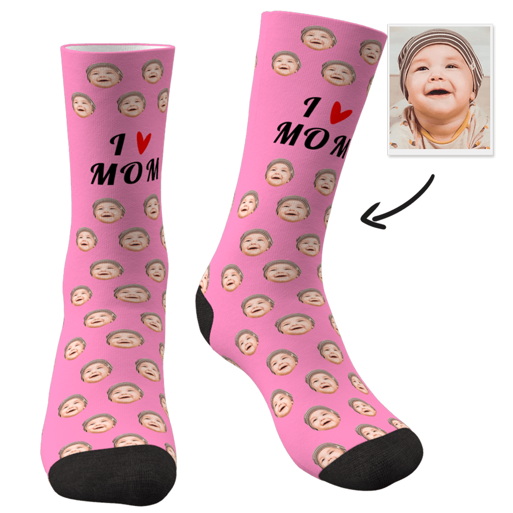 Custom Mom Gift Face Socks - I Love Mom