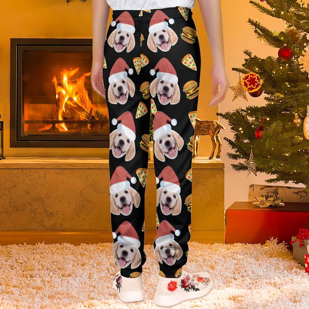 Custom Face Christmas Sweatpants Unisex Joggers with Pizza and Burger - MyFaceUnderwearAU