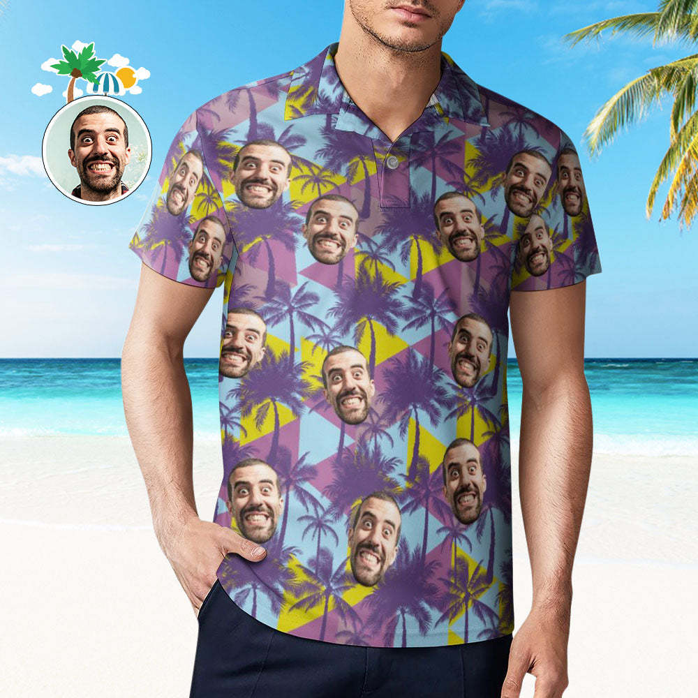 Men's Custom Face Polo Shirt Colorful Coconut Trees Personalised Hawaiian Golf Shirts - MyFaceUnderwearAU