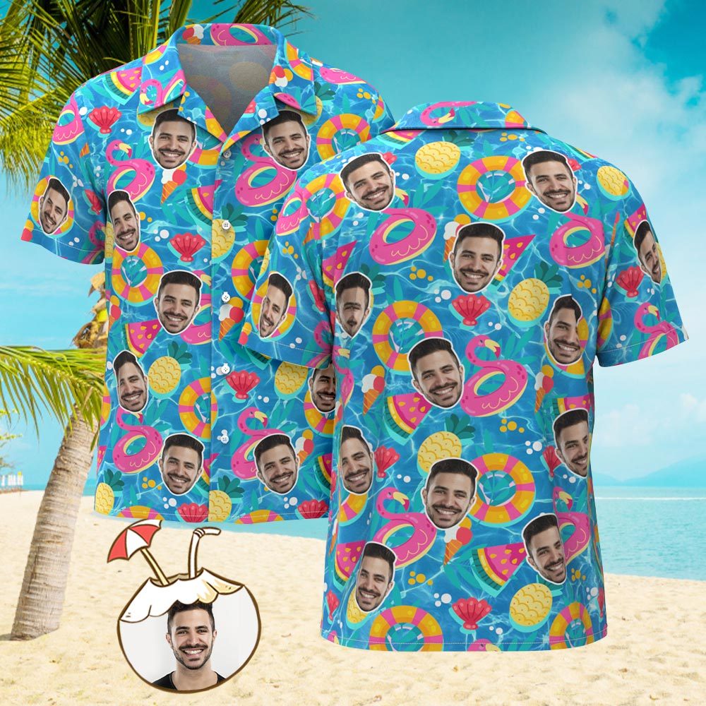 Custom Men's Shirt Face All Over Print Hawaiian Shirt Pool-Floaties - MyFaceUnderwearAU