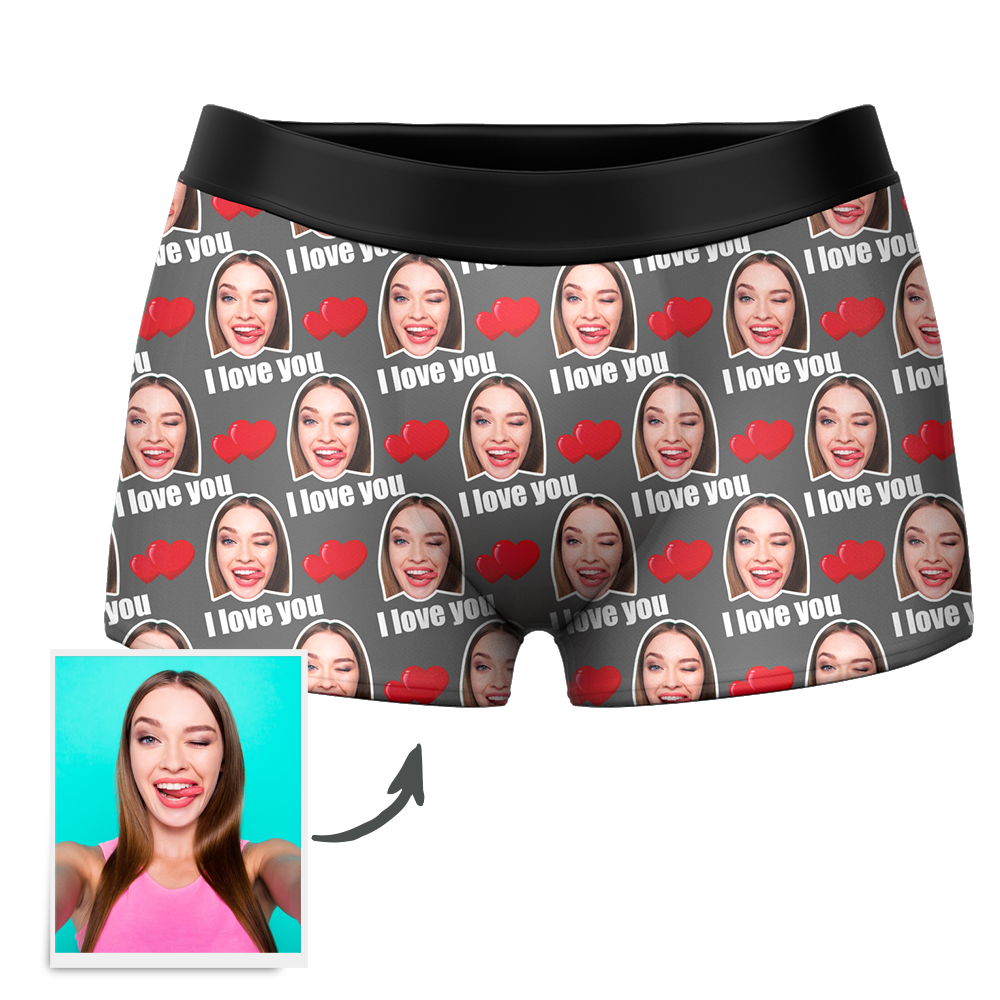 Men's Custom Face Boxer Shorts I Love You Funny Gift For Him