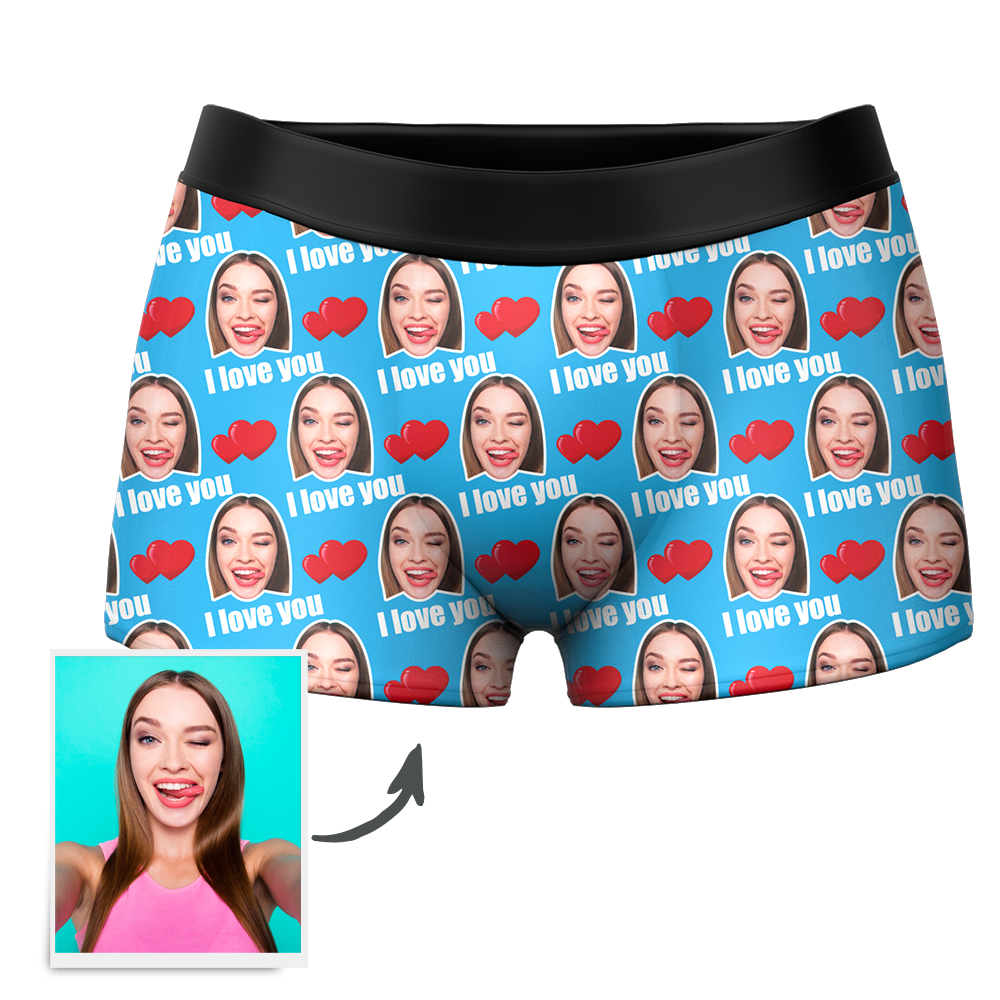 Men's Custom Face Boxer Shorts I Love You Funny Gift For Him