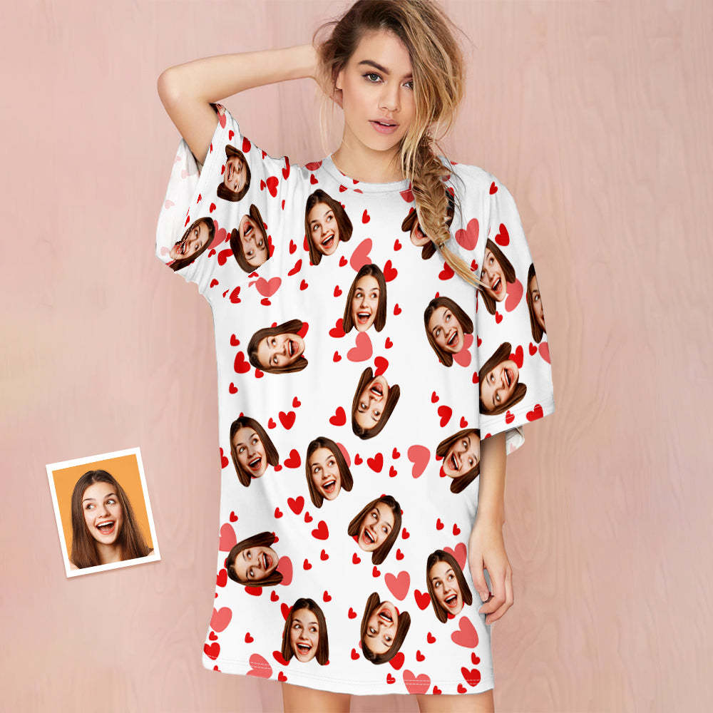 Custom Face Nightdress Personalised Photo Women's Oversized Nightshirt Red Heart Gifts For Her - MyFaceUnderwearAU
