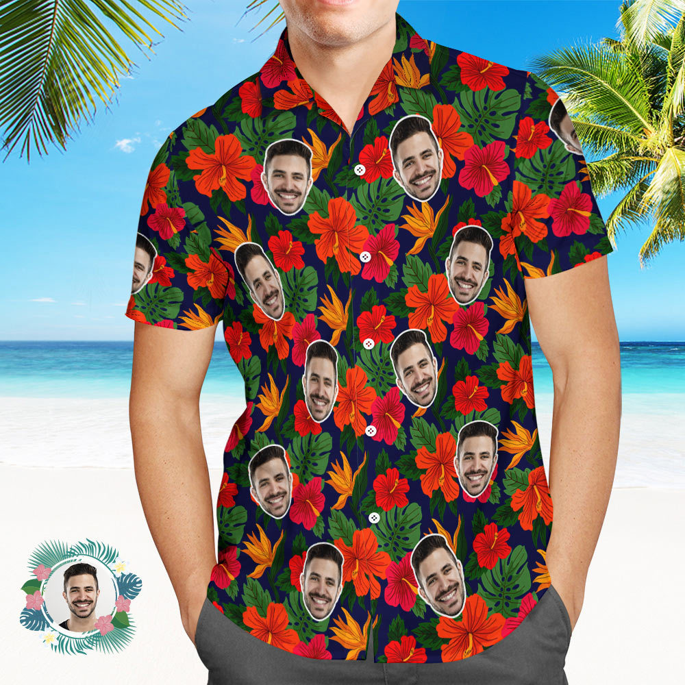Custom Men's Shirt Face All Over Print Hawaiian Shirt Hibiscus Gifts - MyFaceUnderwearAU