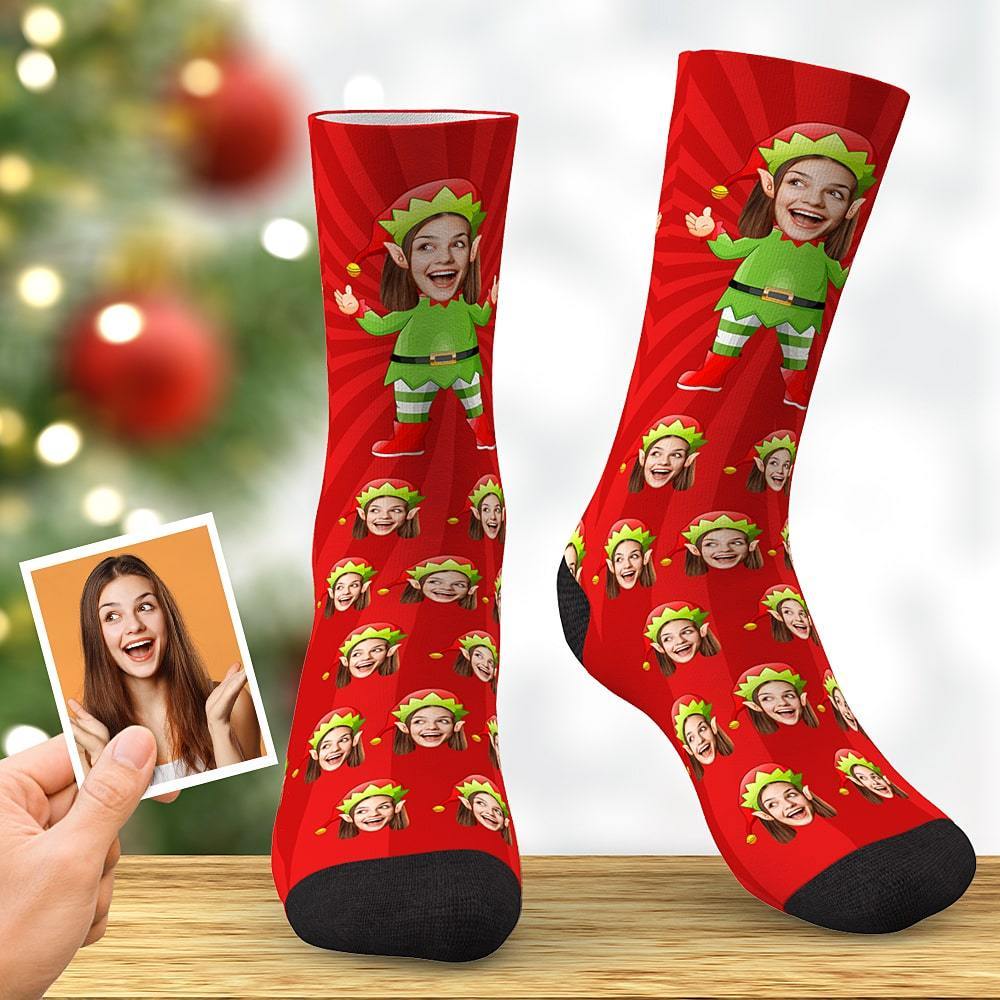 Custom Christmas Elf Face Socks Christmas Angel Face Socks