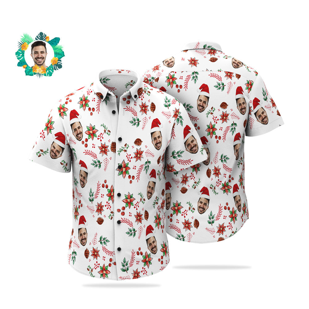 Custom Face Christmas Pattern Hawaiian Shirts Funny Personalised Photo Hawaiian Shirt For Men - MyFaceUnderwearAU