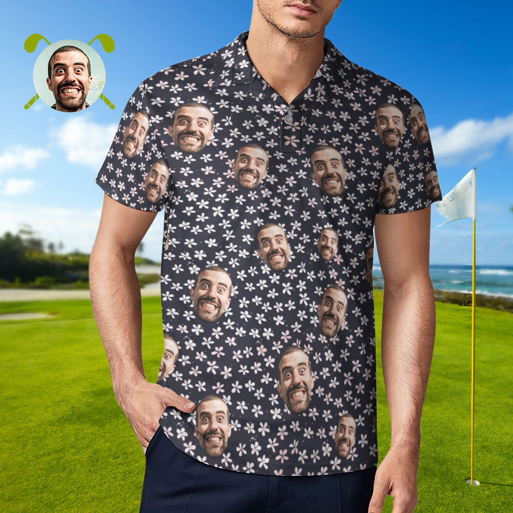 Custom Face Polo Shirt For Men Flowers Style Personalised Hawaiian Golf Shirts - MyFaceUnderwearAU