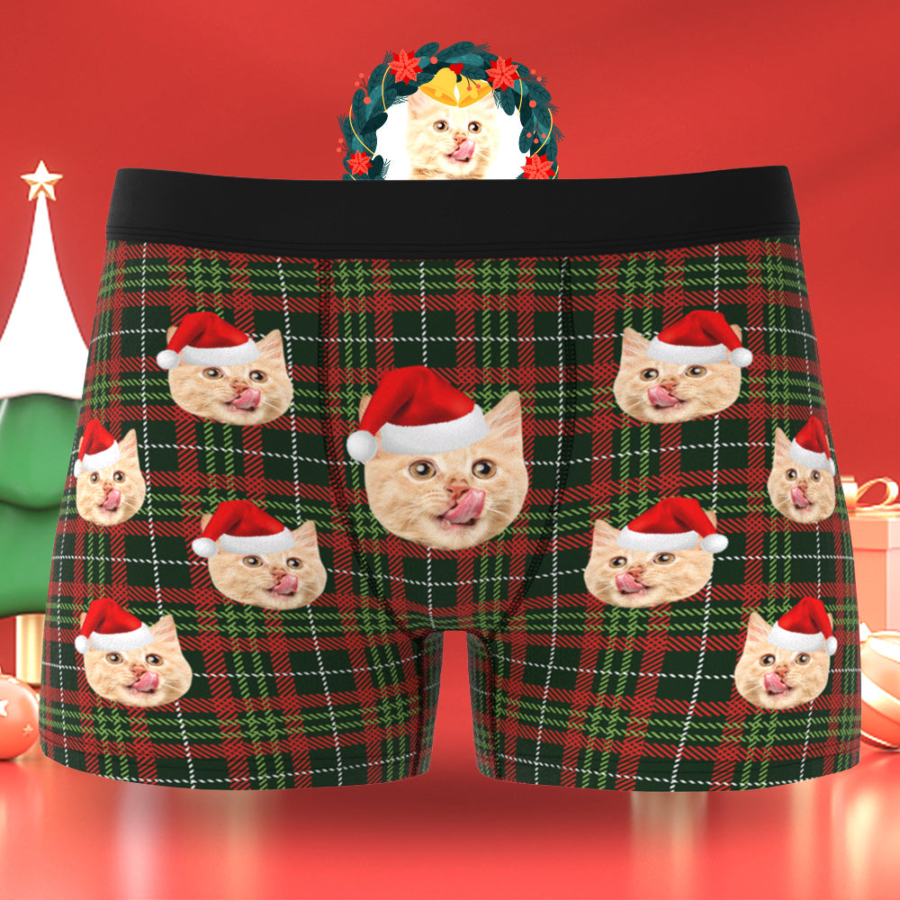 Custom Face Men's Boxers Briefs Personalised Men's Christmas Shorts Gift With Photo Check Pattern - MyFaceUnderwearAU
