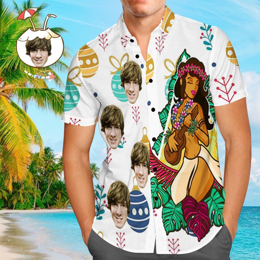Custom Face Shirt Personalised Photo Men's Hawaiian Shirt Christmas Gi