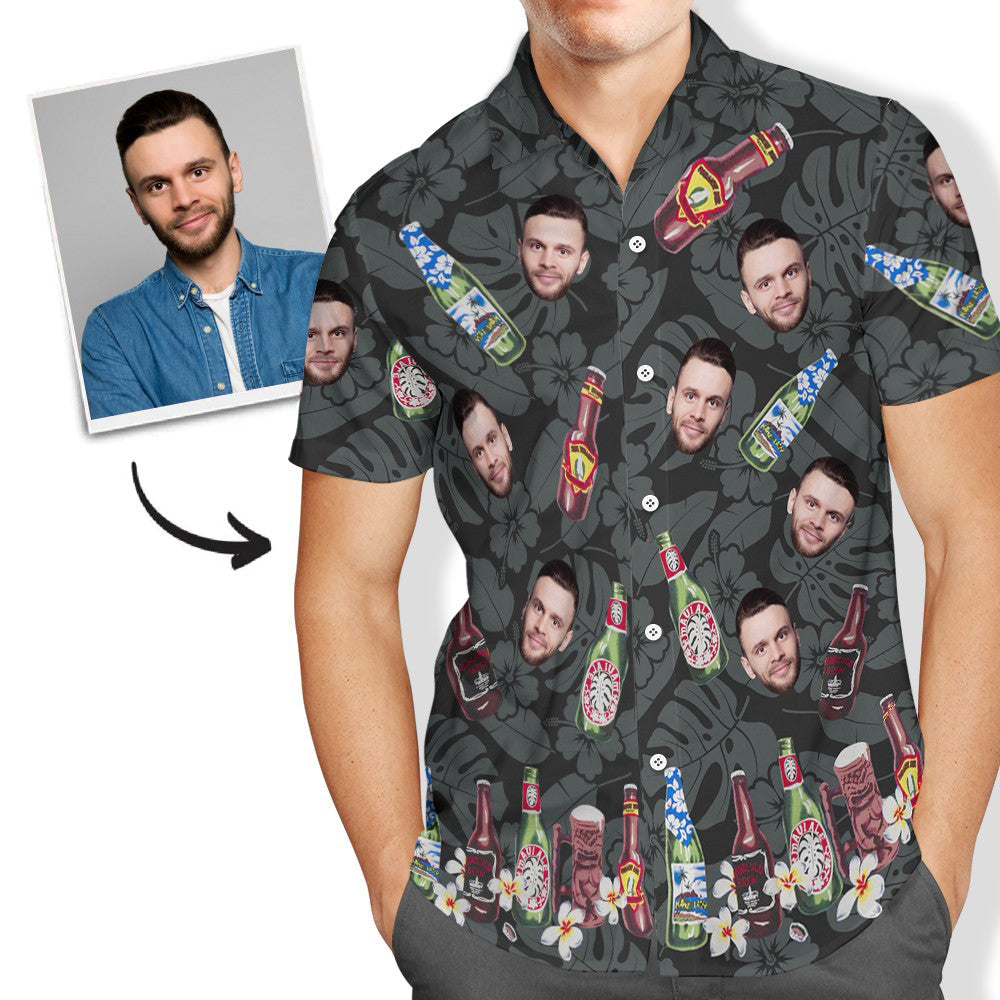 Custom Face Hawaiian Shirt Personalised Funny Brewed Beer Shirt with Photo Great Birthday Vacation Party Gift For Him