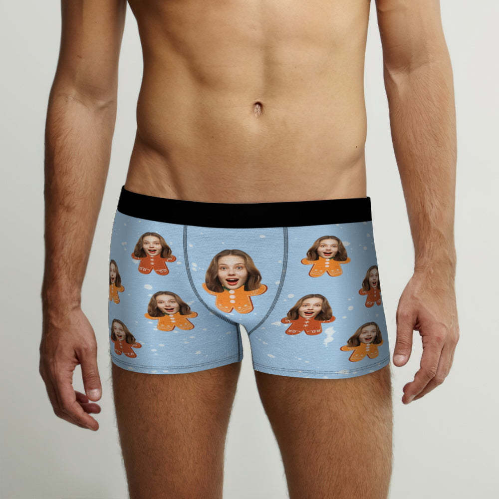 Custom Face Men's Boxers Briefs Personalised Men's Christmas Shorts Gift With Photo Gingerbread Man - MyFaceUnderwearAU