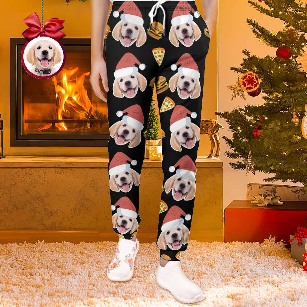 Custom Face Christmas Sweatpants Unisex Joggers with Pizza and Burger - MyFaceUnderwearAU