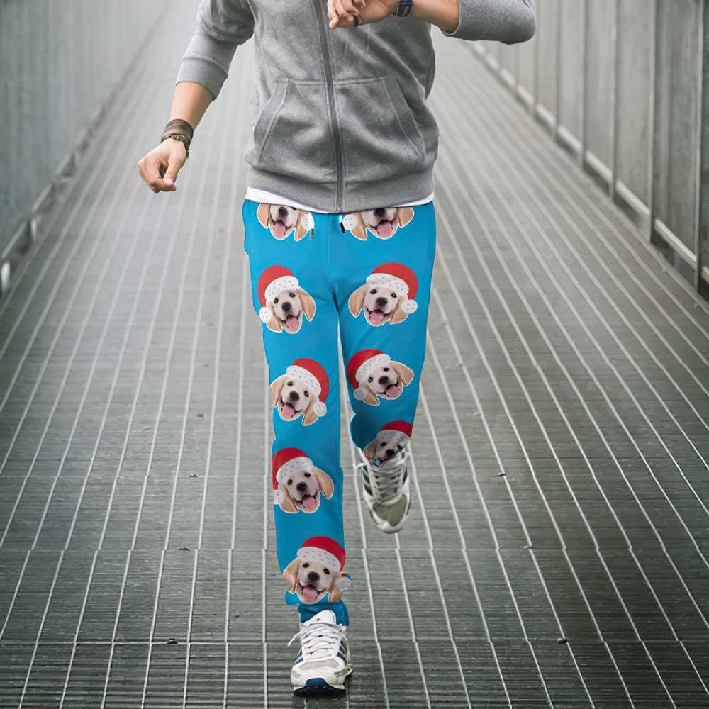 Custom Face Sweatpants Unisex Joggers with Christmas Hat Christmas Gift - MyFaceUnderwearAU