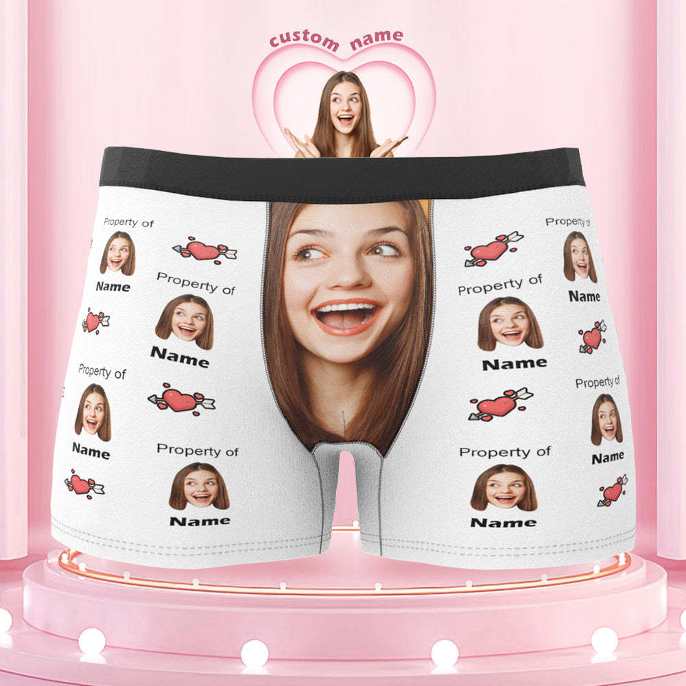 Customized Boxer Briefs Love Heart Property of Name Men's Personalised Underwear Funny Gift - MyFaceUnderwearAU