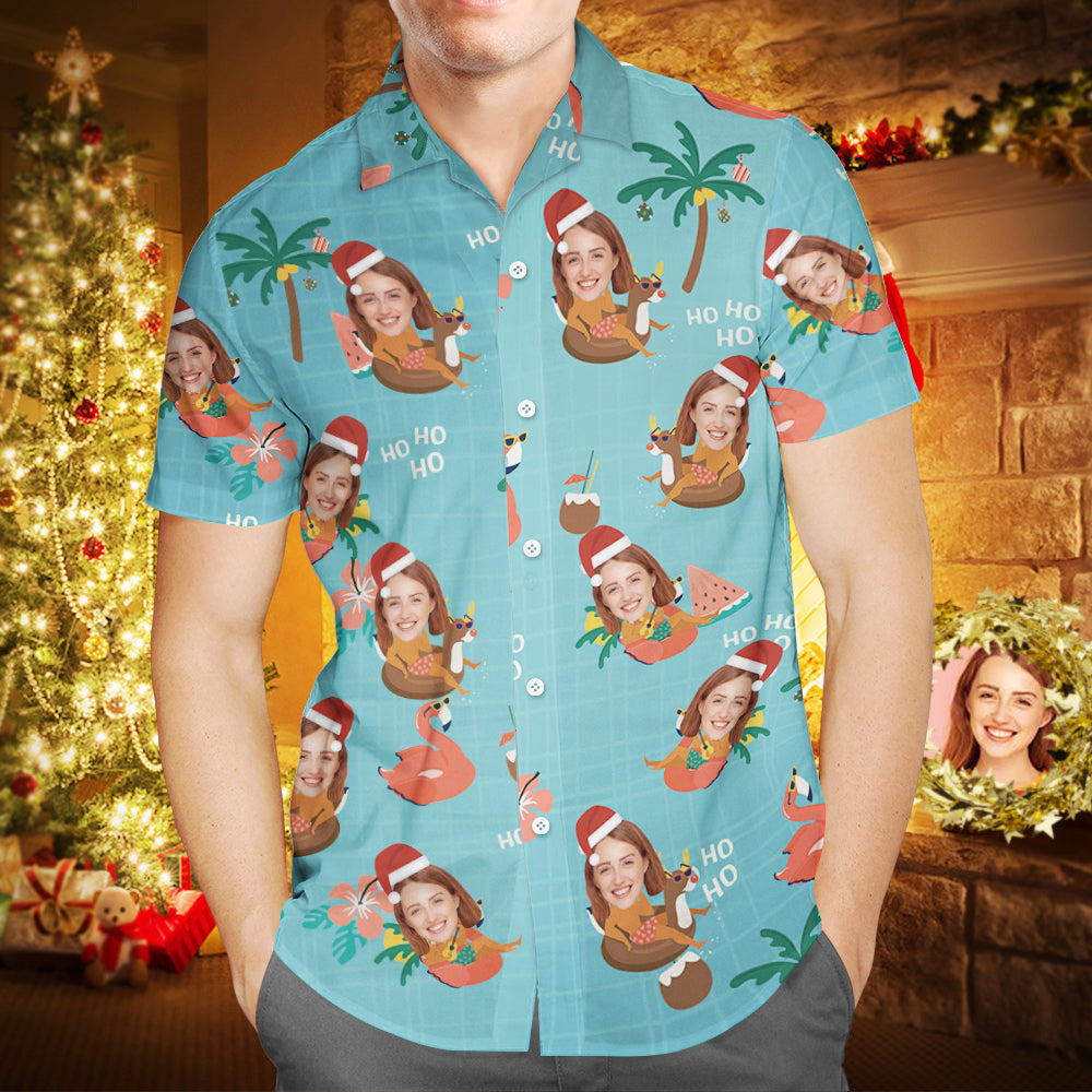 Custom Face Family Matching Hawaiian Outfit Christmas Pool Party Parent-child Wears - MyHawaiianShirtsAU