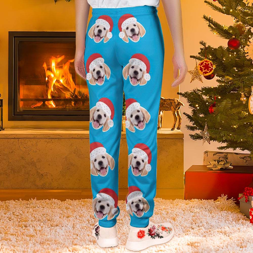 Custom Face Sweatpants Unisex Joggers with Christmas Hat Christmas Gift - MyFaceUnderwearAU