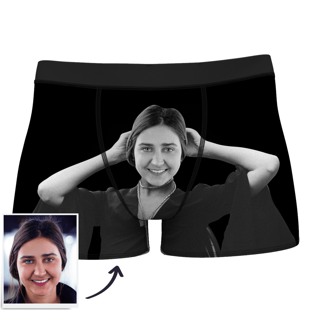 Black Men's Custom Face On Body Boxer Shorts - Grayscale