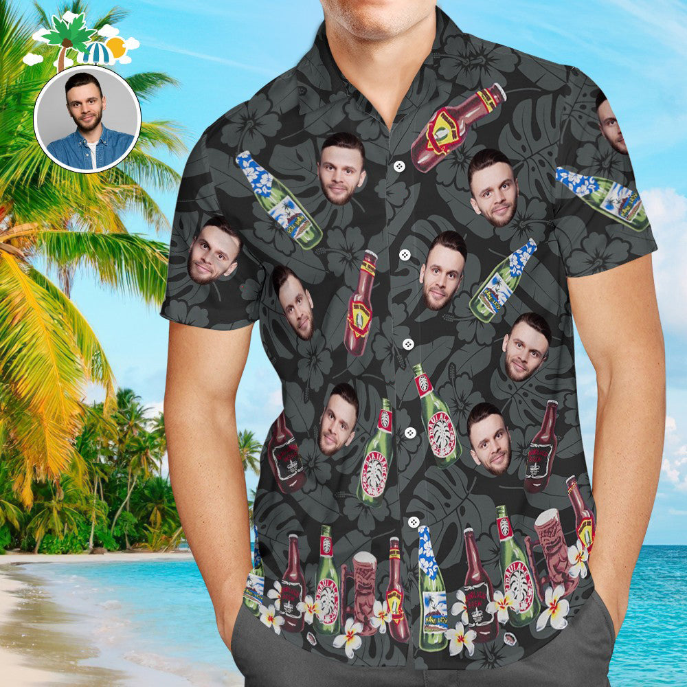 Custom Face Hawaiian Shirt Personalised Funny Brewed Beer Shirt with Photo Great Birthday Vacation Party Gift For Him